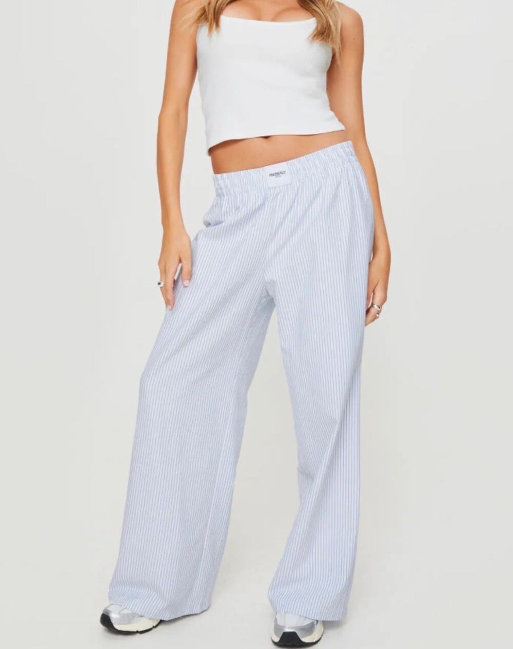 Princess Polly Beach House Blue Stripe Wide Leg Pants Size 8